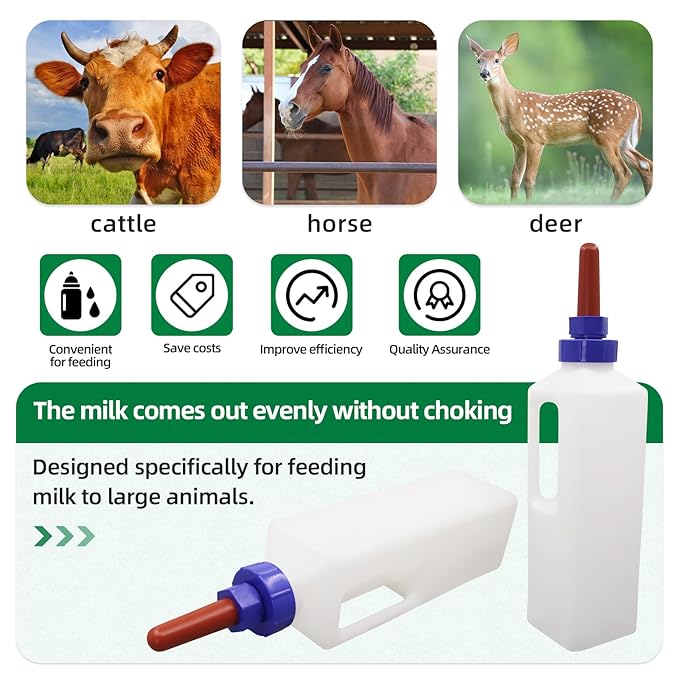 Calf Bottle Nipples Screw on,3L Large Capacity Calf Nursing Bottle for Farm Animals,Double Layered Lid Animal Feeding Calf Bottles and Nipples