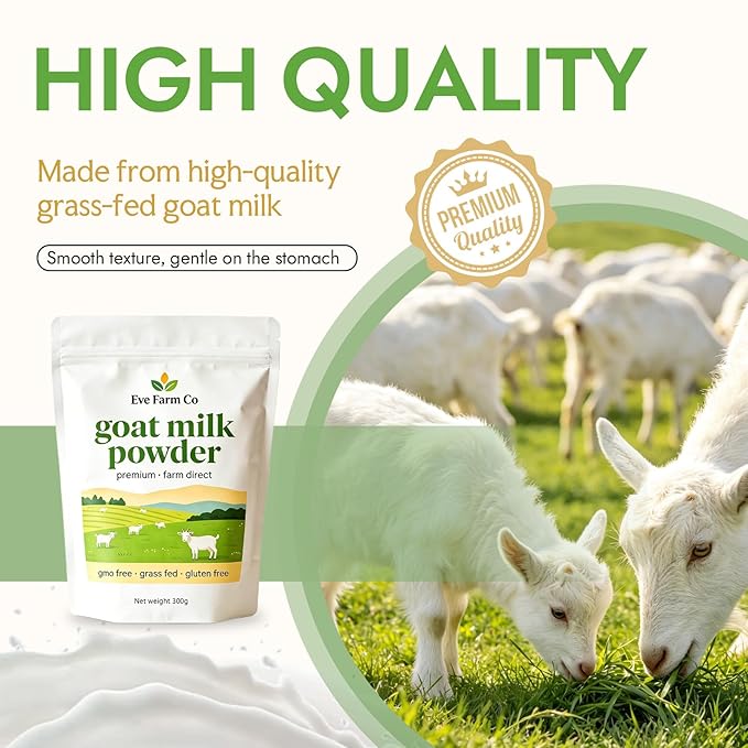Eve Farm Co Goat Milk Powder - Premium Farm Source, Easy to Digest, Gluten Free, High in Protein, Calcium & Probiotics, Non-GMO, Gluten-Free