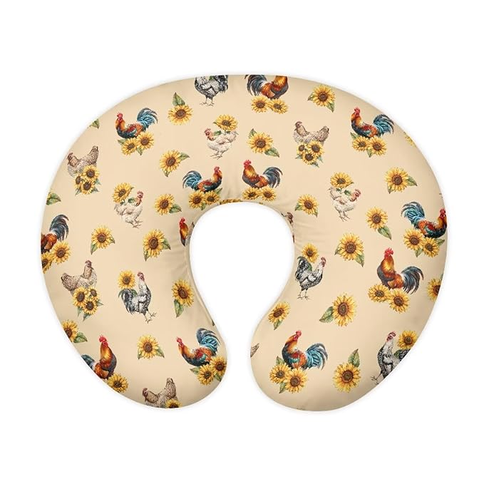 Rooster Sunflower Breastfeeding Pillow Slipcover for Baby Nursing Pillow Slipcover Fits The Original Support Pillow for Breastfeeding and Bottle Feeding