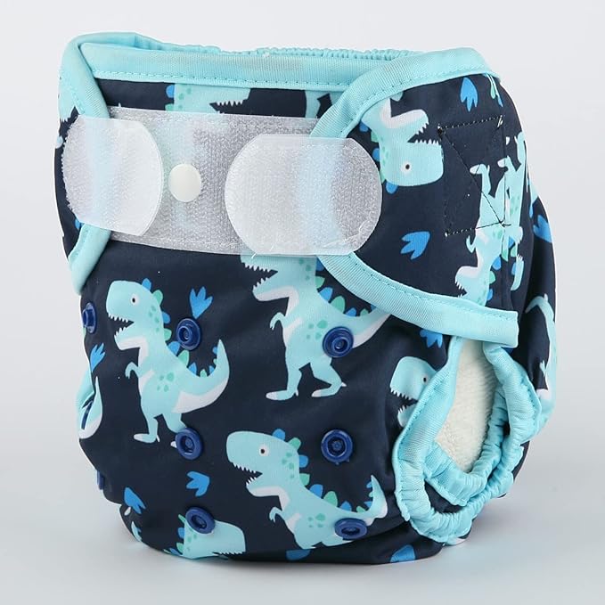 Baby Cloth Diaper Cover Nappy Hook and Loop Double Gusset 6.6lbs to 33lbs (Stomped Dinosaurs) One Size