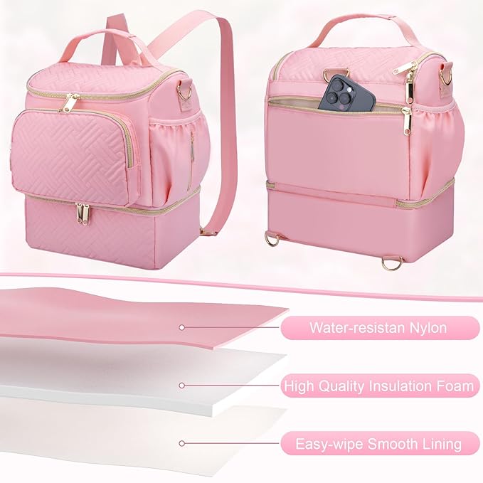 Wearable Breast Pump Bag with Cooler Compartment Compatible with Willow/Elvie/Medela/Momcozy M5/S12 Pro, Breast Milk Cooler Travel Bag with Ice Pack & Mat, Pumping Bags for Work, Pink