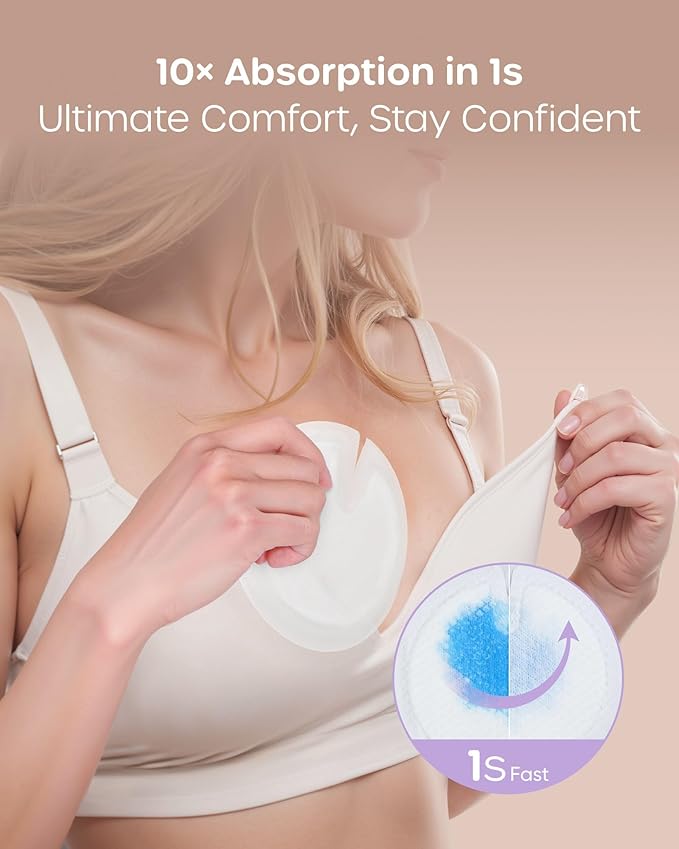 Nuliie Super Absorbent & Featherlight Disposable Nursing Pads 100 Count, Stay Dry, Soft & Breathable Breast Pads for Leaking Milk, Leakproof, Individually Packaged Breastfeeding Essentials for Moms