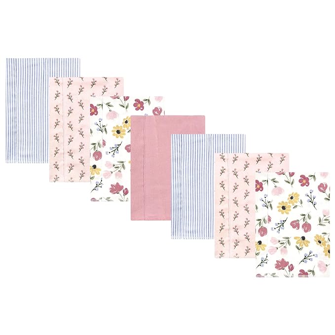 Hudson Baby Unisex Baby Cotton Flannel Burp Cloths, Soft Painted Floral 7 Pack, One Size