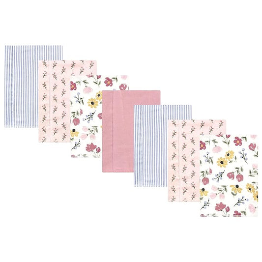 Hudson Baby Unisex Baby Cotton Flannel Burp Cloths, Soft Painted Floral 7 Pack, One Size