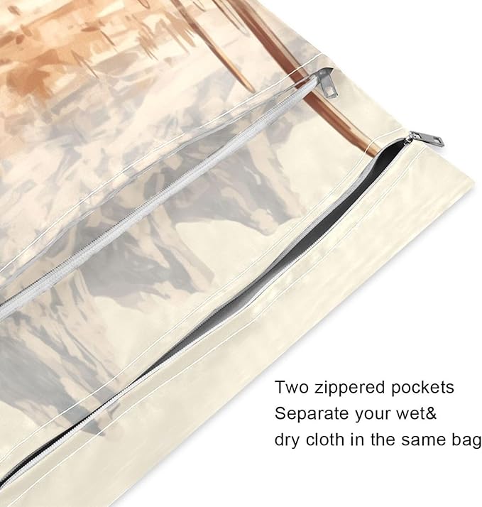 Vintage Western Cowboy Wet Dry Bag for Baby Cloth Diaper Waterproof Reusable Travel Wet Bag with Two Zippered Pockets for Swimsuits, 2 Pcs