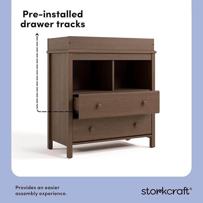 Storkcraft Alpine Nursery Changing Table Dresser Combo (Hazelnut) – GREENGUARD Gold Certified, Dresser for Nursery, Changing Table with Drawers, Removable Changing Table Topper