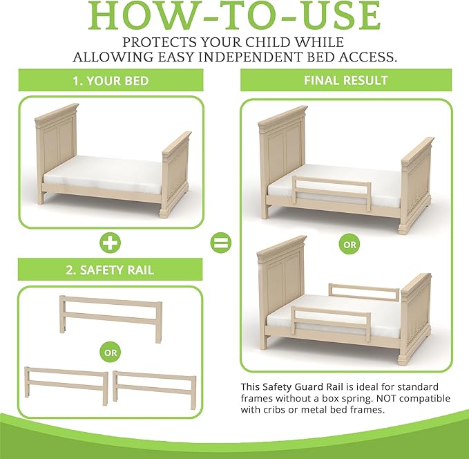 Safety Guard Rail for Baby, Kids, and Children - Solid Wood Safety Bed Rail for Toddlers - Easy Installation - Premium Protection for Bunk, Twin, Full, Queen and King Size Beds - (Heritage Fog)