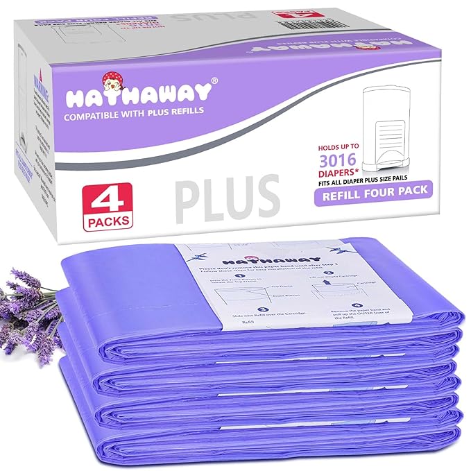Diaper Pail Refills Increased 30% length Compatible with Dekor Plus Diaper Pails Lavender Scent Holds up to 3016 Diapers (4 Pack)