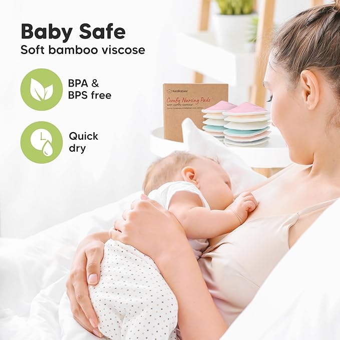 Organic Nursing Pads - 14 Washable Breast Pads for Breastfeeding, Wash Bag, Viscose Derived from Bamboo Reusable Nipple Covers for Breastfeeding Essentials, Soft & Absorbent(Pastel Touch, M 4.6")