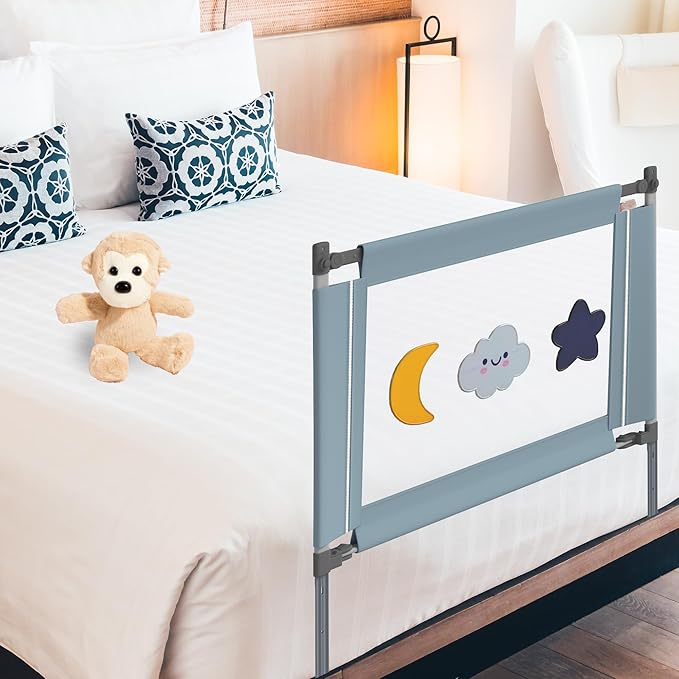 Bed rail for toddlers with adjustable high and foldable design for enhanced safety, Suitable for all mattress sizes toddler bed rails for cosleeping, Machine washable baby bed rail guard, Blue
