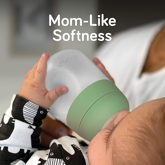 Nanobebe Silicone Baby Bottle Flexy Set with Anti-Colic Nipples, Bottle Brush and Pacifiers - 5oz and 9oz - Sage