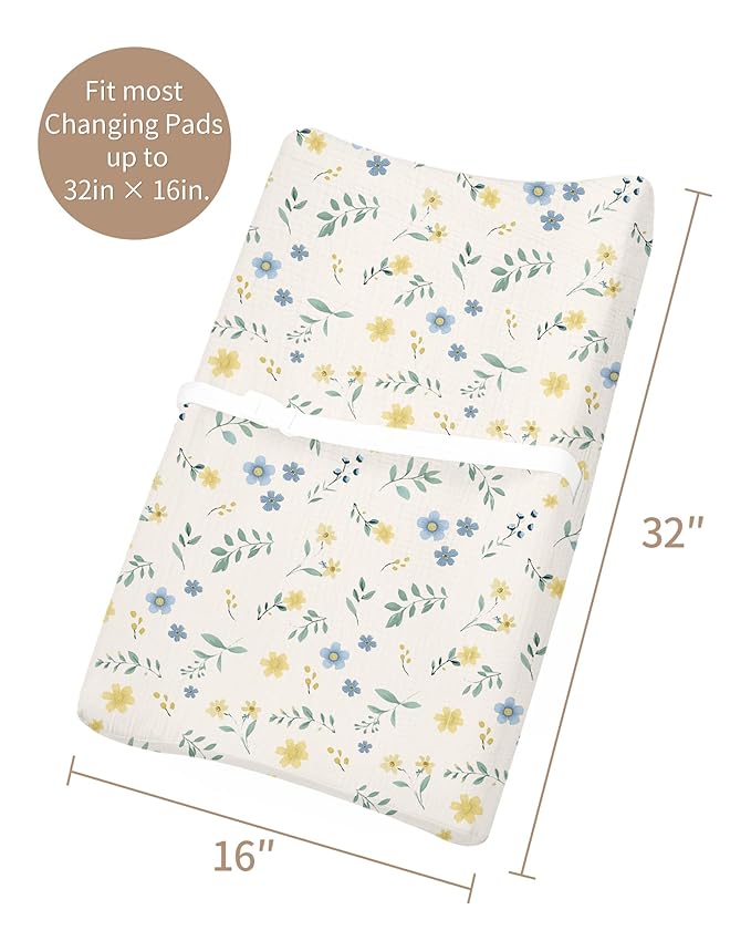 Changing Pad Cover for Baby Girls Boys, Muslin Changing Table Pad Covers with Boho Style, Neutral Color Soft and Breathable (Spring Garden)