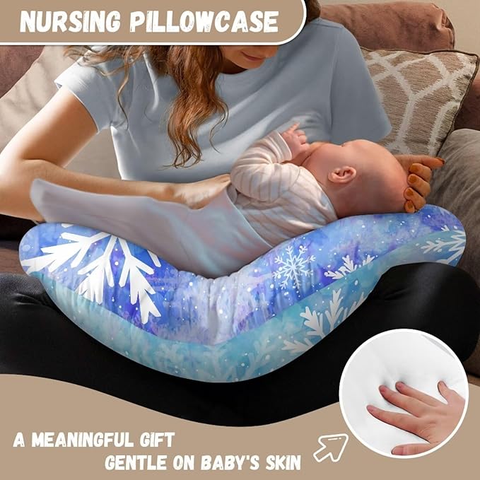 Snowflake Gradient Nursing Pillow Covers Breastfeeding Pillow Slipcover for Newborn Soft Nursing Pillow Case Skin-Friendly U-Shaped Hidden Zipper Design