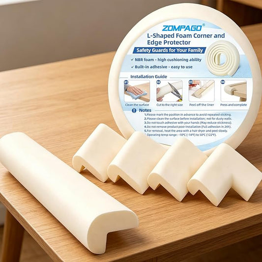 ZOMPAGO Baby Proofing Edge Protector,4 Corner Guards Foam L-Shape Self-Adhesive Corner Guards,Baby Crib Bumper Pad,Wall & Corner Protector Baby,Foam Corner Protectors for Nursery Kitchen Fireplace