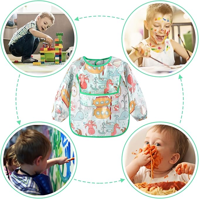 Accmor 4 Pack Long Sleeve Baby Bibs, Waterproof Sleeved Bibs for Eating Feeding, Toddler Baby Girls Boys Smock Bibs