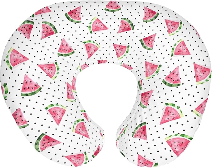 Watercolor Watermelon Dots Baby Nursing Pillow Covers for Boy Girl Tropical Summer Fruits Nursery Slipcovers for Breastfeeding Pillows Beach Vacation Soft Stretchy Removable Covers for Newborn Infant