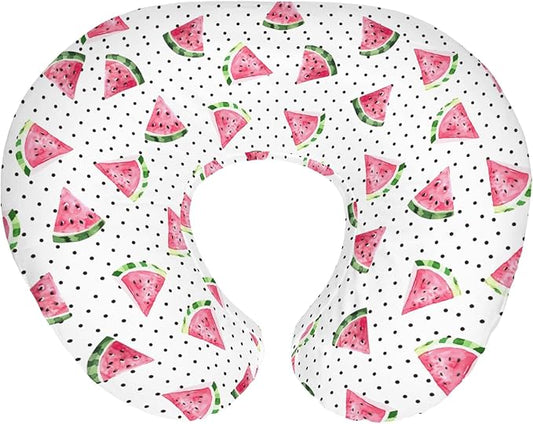 Watercolor Watermelon Dots Baby Nursing Pillow Covers for Boy Girl Tropical Summer Fruits Nursery Slipcovers for Breastfeeding Pillows Beach Vacation Soft Stretchy Removable Covers for Newborn Infant