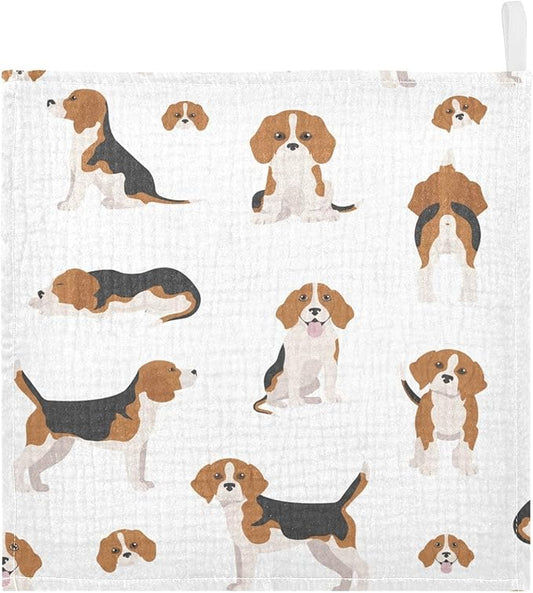 vvfelixl Baby Muslin Washcloths Beagle Puppy Baby Burp Cloths Cotton Baby Face Towel for Newborn Infants Boys Girls Soft and Absorbent 11.8 X 11.8 in, 3 Pack