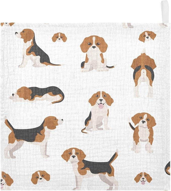 vvfelixl Beagle Puppy Baby Burp Cloths Baby Muslin Washcloths for Boys Girls Cotton Baby Face Towel for Newborn Infants Soft and Absorbent 11.8 X 11.8 in, 5 Pack