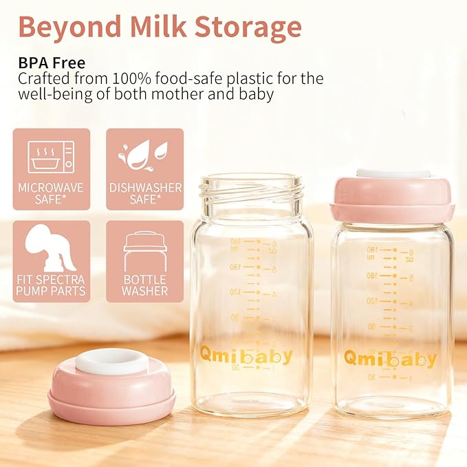 6oz Wide-Mouth Breastmilk Storage Bottle BPA Free Breast Milk Container 180ml Collection Bottle Container for Fridge Leak-Proof Baby Bottle for Breastmilk Storage Breastfeeding Essential 4Packs Pink