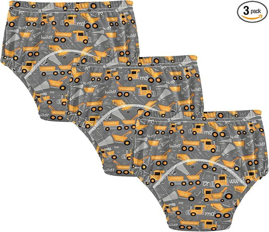 Baby Girls Sleep Training Pants Reusable Bed Wetting Underpants for Toddler Boys 3T Construction Trucks and Wheelbarrow Pattern