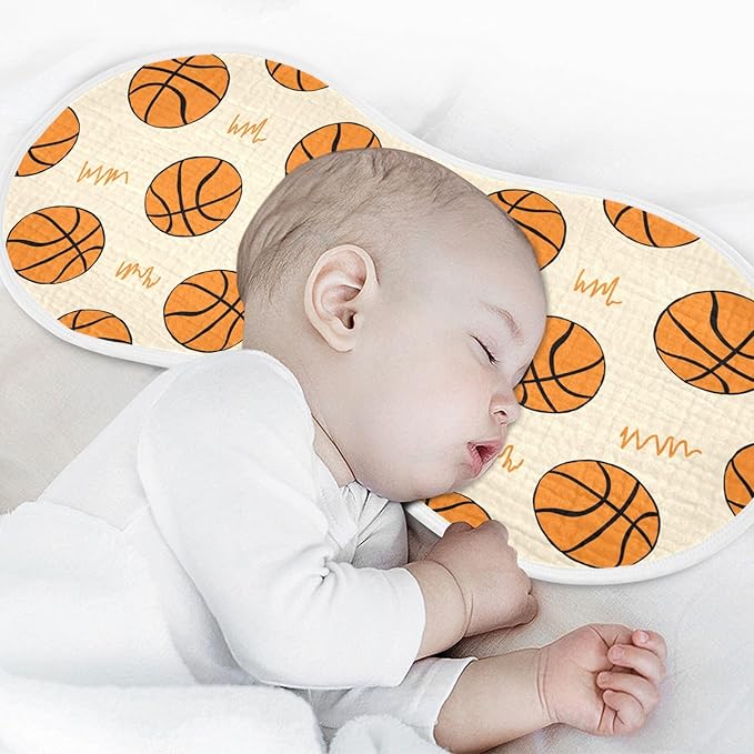 Muslin Burp Cloths for Baby Boys and Girls - 4-Pack Ultra Absorbent Basketball Muslin Washcloths, Newborn Towel, Milk Spit Up Rags, Burp Cloth Bib for Unisex, 22 x 11 Inch