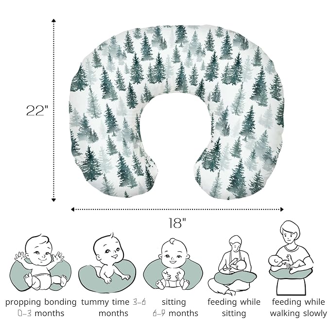 HawSkgFub Pine Trees Forest Nursing Pillow Cover for Baby Boys Girls, Watercolor Green Blue Breastfeeding Pillow Slipcover, Nursing Pillowcase for Newborn Infant, Cover Only