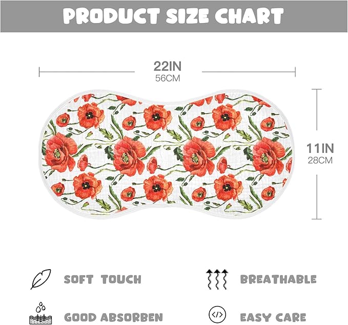 vvfelixl Muslin Burp Cloths Wildflower Poppy Flower Baby Washcloths for Baby Girl Boys 2 Pack