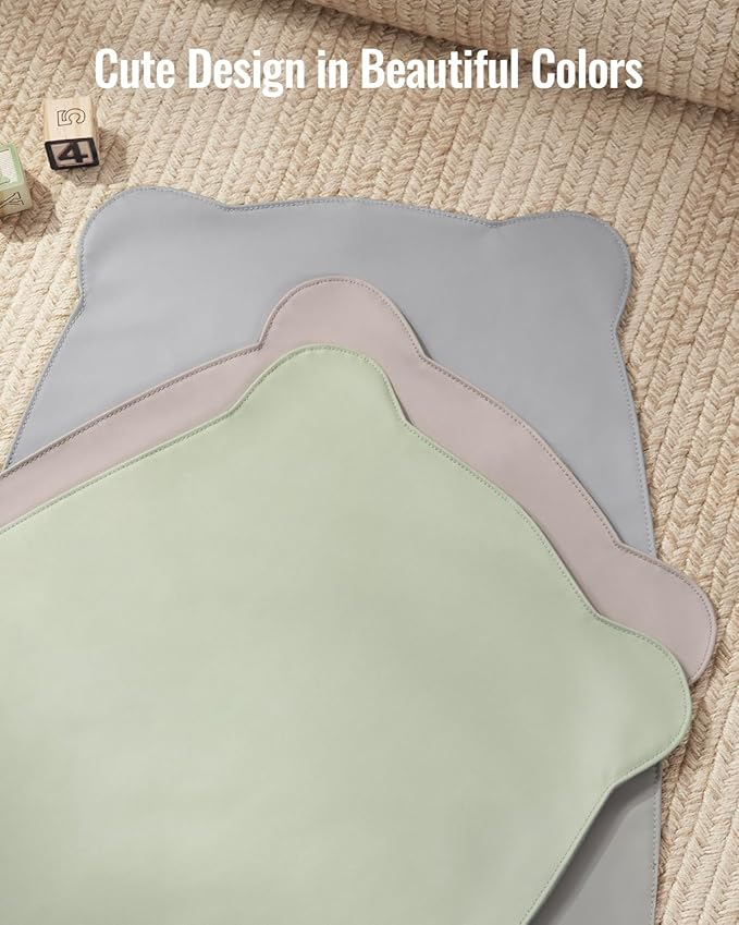 Blissful Diary Vegan Leather Portable Changing Pad, Wipeable & Waterproof Baby Change Mat，Diaper Bag, Travel Essential & Registry Gift, Light Green