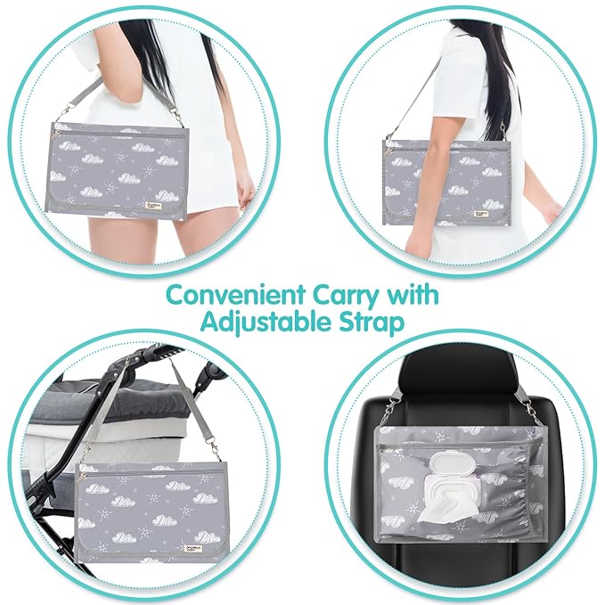 Diaper Changing Pad, Extra Large Portable Changing Pad for Baby with Wipes Holder, Foldable Travel Diaper Changing Mat with Shoulder Strap