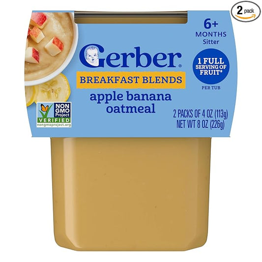 Gerber Stage 2 Baby Food, Apple Banana Oatmeal Cereal Tubs, Iron Helps Support Brain Development, No Added Colors or Flavors, Baby Oatmeal, 2-Pack