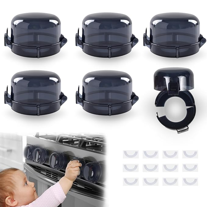 6 Pack Stove Knob Safety Covers, Universal Size, Gas Stove knob Covers with Extra Adhesive, Waterproof, Oil-Resistant, and Heat-Resistant, Gas Stove Knob Covers for Child Safety and Pet(Black)