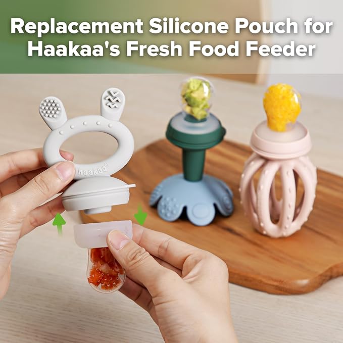 haakaa Silicone Replacement Pouch for Fresh Food Feeder, 100% Food Grade Silicone, Medium Size (2pcs)