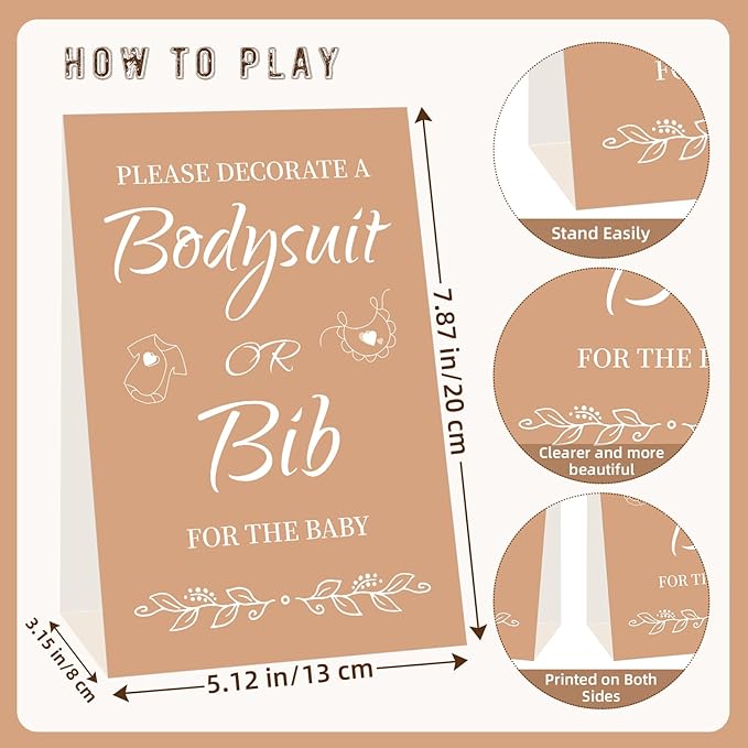 Bibs Bodysuits Baby Shower Game Sign Set Newborn Onesies Feeder Gift Fabric Marker Stencils Kit
