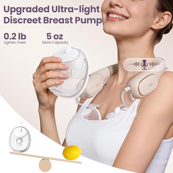 Neck Breast Pump Hands Free, Wearable Breastfeeding Pump with Hospital-Grade Suction, 4 Modes & 9 Levels, Portable Electric Ultra-Light Double Milk Pump with Voice Function, 28mm Flange, 2-Pack