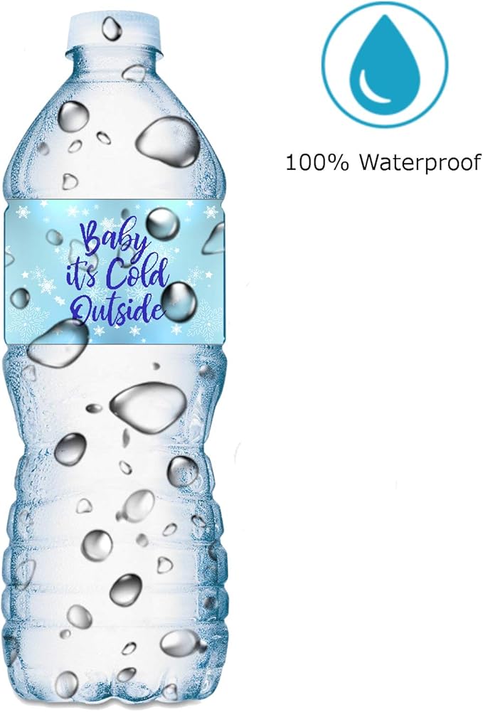 25 Baby Its Cold Outside Baby Water Bottle Labels; Baby Shower Set of 25 Waterproof Water Bottle Stickers Wrappers, Decorations; Its a Boy Blue. Made in USA