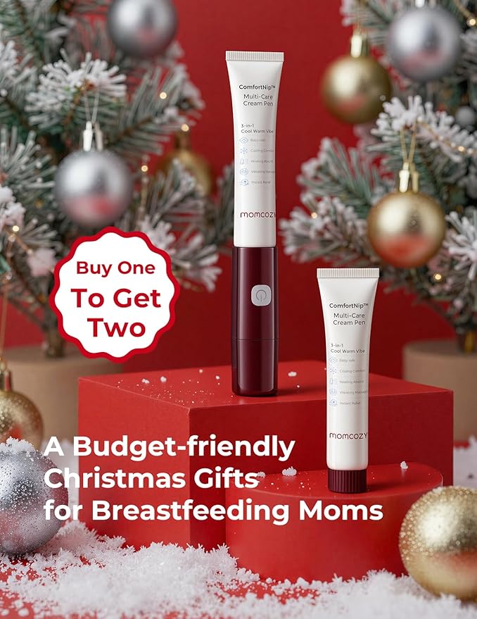 Momcozy ComfortNip™ 3-in-1 Multi-Care Cream Pen Kit, Heat/Cool/Vibe Breastfeeding Pen + Nipple Cream Refills Combo, Rechargeable Touch-Free 316 Steel Head for Nipple Pain Relief & Clogged Ducts