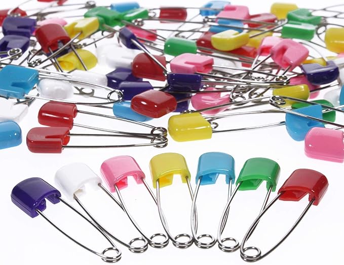 AnMiao Star 100 Pcs 7 Colors Plastic Head Safety Pin Safety Locking Baby Cloth Diaper Nappy Pins (1.6Inch Long)