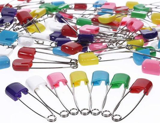 AnMiao Star 100 Pcs 7 Colors Plastic Head Safety Pin Safety Locking Baby Cloth Diaper Nappy Pins (1.6Inch Long)