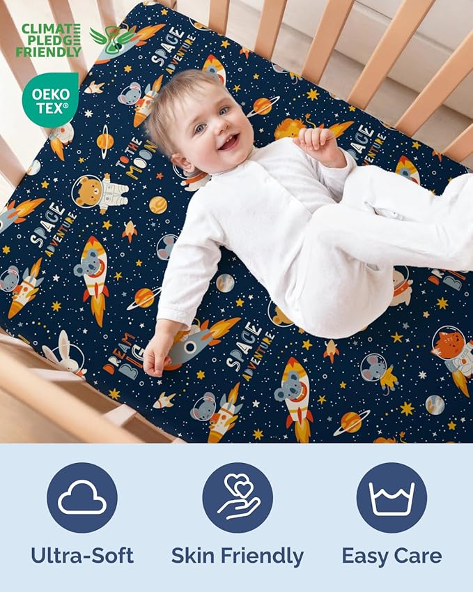 Baby Crib Sheets for Boys & Girls - Pack of 2 Fitted Microfiber Crib Sheets for Standard Crib & Toddler Mattress - Soft, Breathable and Wrinkle Free - Machine Washable - Oeko Tex - 52x28x8in - Cosmo