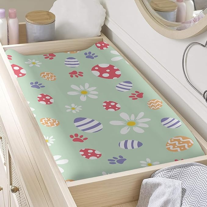 Easter Egg Daisy Boy Girl Baby Changing Pad Cover Infant Newborn Changing Table Cover Soft Diaper Table Change Mat Sheet Cover Green Easter Day