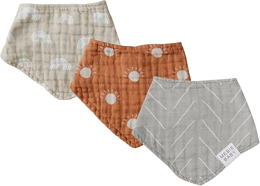 Mebie Baby Muslin Cotton Bib, 3 pack, Baby Bib Set for Burp, Spit Up, Drool, Bandana Bibs for Baby Boy or Baby Girl