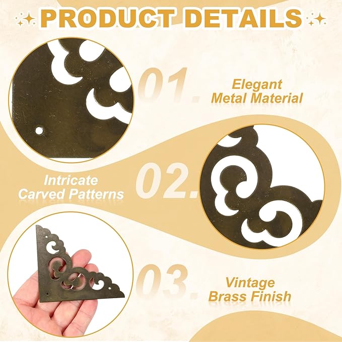 uxcell 4Pcs Brass Corner Protector 3.1 Inch Metal Corner Protector with Mounting Nails Box Edge Guard Retro for Cabinets Speaker Corners Furniture Decorative (Bronze)