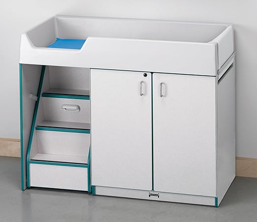 Jonti-Craft Rainbow Accents 5145JC005 Diaper Changer with Stairs, Left, Teal