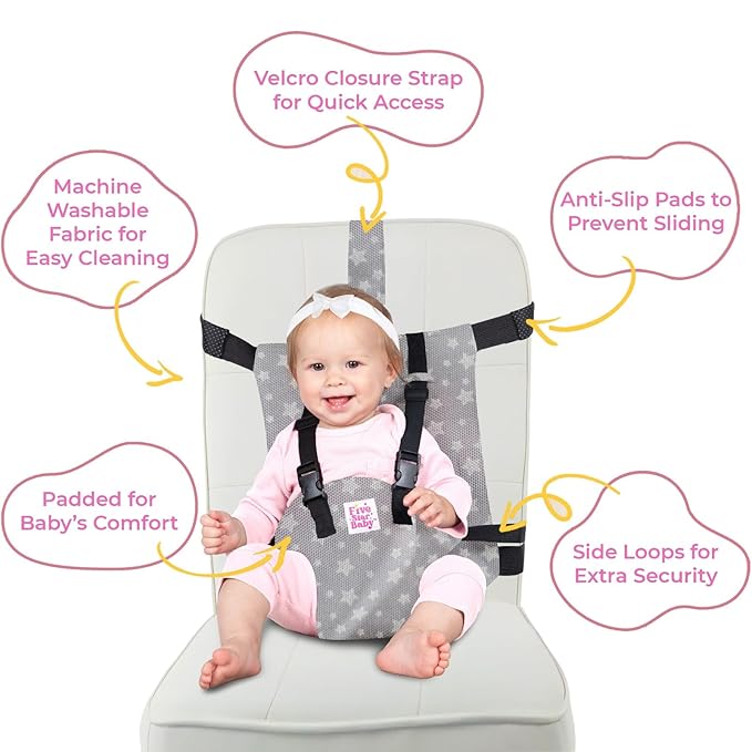 Portable Chair Strap - Travel Dining Seat Cover for Babies & Toddlers | Portable Baby Chair for Travel | Compact, Foldable Baby Seat Cover – Grey