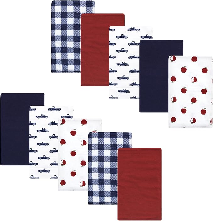 Luvable Friends Hudson Baby Flannel Burp Cloths 10pk, Red Apple Orchard
