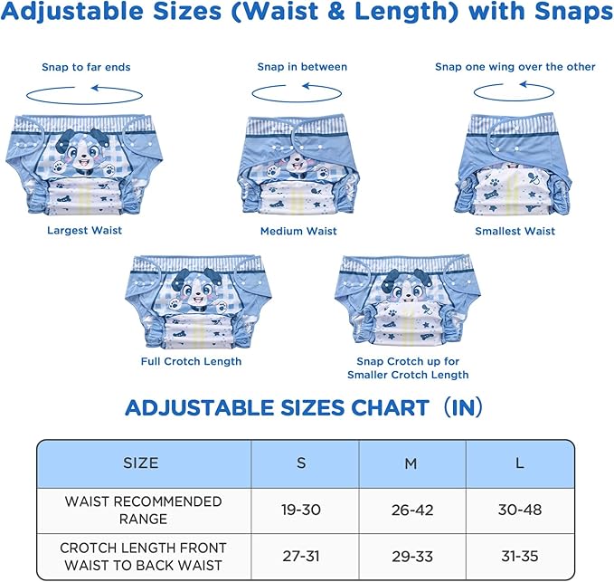 Littleforbig Washable Adjustable Reusable Waterproof Cloth Adult Diaper Wrap Cover- Little Blue S