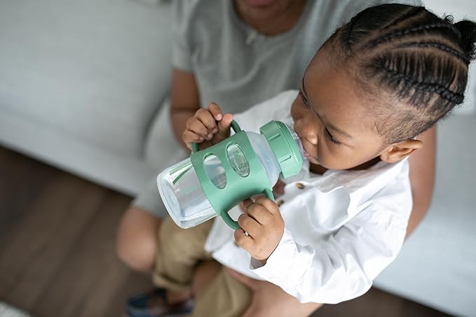 Dr. Brown's Milestones Wide-Neck Sippy Spout Bottle with 100% Silicone Handles, Easy-Grip Handles with Soft Sippy Spout, 9oz/270mL, Green, 1-Pack, 6m+