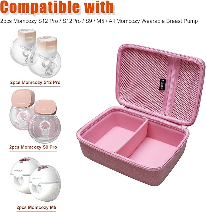 LTGEM Breast Pumps Carrying Bag Case Compatible with 2pcs Momcozy S12 Pro / S12Pro / S9 / M5 / All Momcozy Wearable Breast Pump Suitable, Breast Pump Small Storage Case(Khaki)
