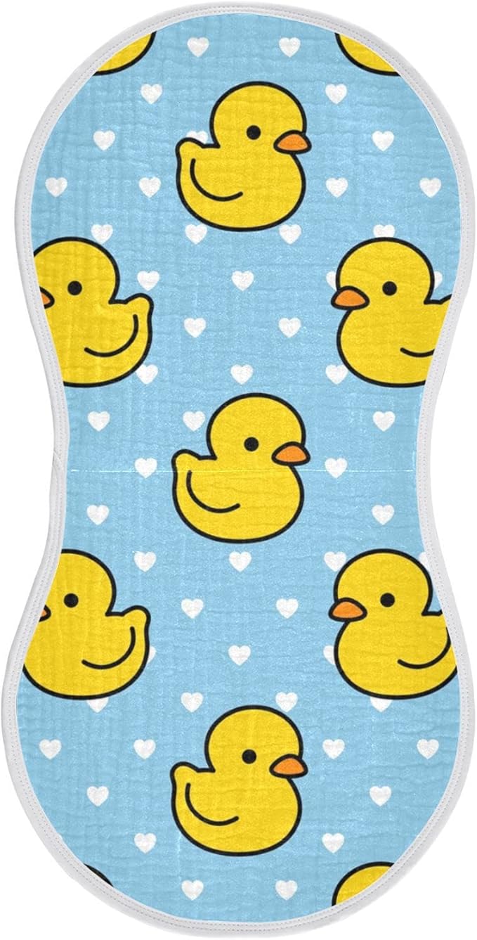 Cartoon Cute Duck Heart Pattern Muslin Burp Cloths for Baby 1 Pack 100% Cotton Baby Washcloths Bibs for Boy Girl